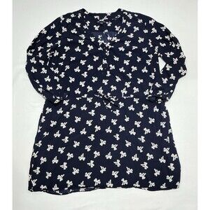 Gap Dress Womens XXL Navy Blue White Bows All Over Drawstring Waist Plus Size